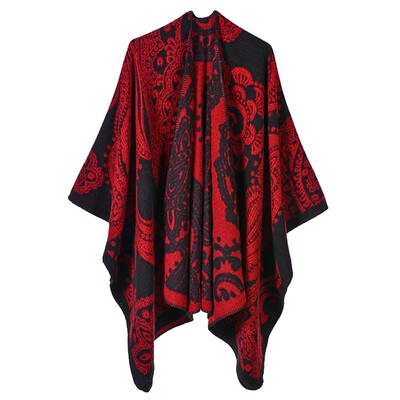 

Fashion Women Poncho Winter Floral Pattern Scarf Cardigan Warm Vintage Shawl Pashmina Outerwear