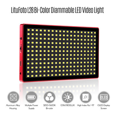 

LituFoto L28 Portable Bi-Color LED Video Light Diammable Fill Light with OLED Display 3200K-5600K CRI 97 16W for Portrait Weddin
