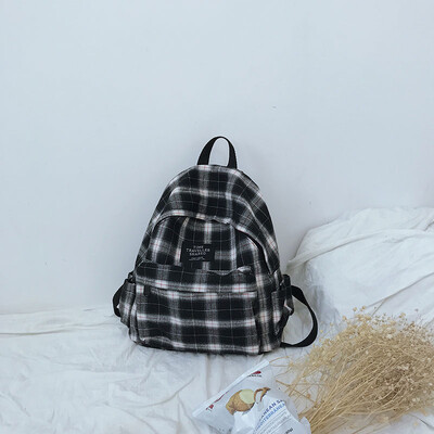 

Double shoulder bag female Korean version ulzzang college student plaid schoolbag ins ancient canvas girl simple