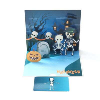 

New Hot 3D Skeleton Halloween Pop-up Card Scary Skull Greeting Card Halloween Card