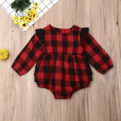 

Newborn Baby Kid Girl Plaid Clothes Long Sleeve Romper Jumpsuit Outfits