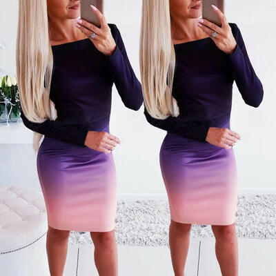 

Women&39s Wrap Dress Gradient Colors Long Sleeve Dresses Ladies Stretch Bodycon Dress