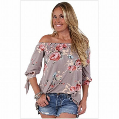 

One-neck long-sleeved stretch vintage printed shoulder-length casual top