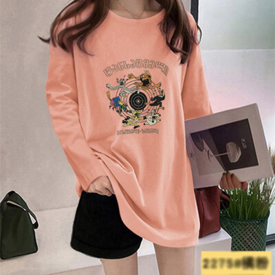 

Tailored Fashion Women Loose Cartoon Print Long Sleeve O-Neck Bottoming Shirt Casual Tops