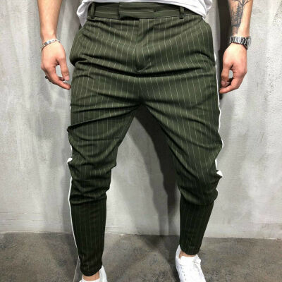 

Mens Slim Fit Striped Sport Trousers Casual Pencil Jogger Cargo Pants New