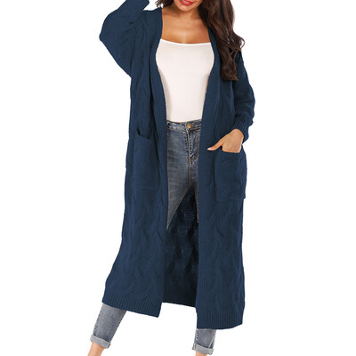 

2019 Women Autumn And Winter Elegant Fashion Design Large Size Loose Solid Color Pocket Knit Thick Sweater Cardigan Apricot
