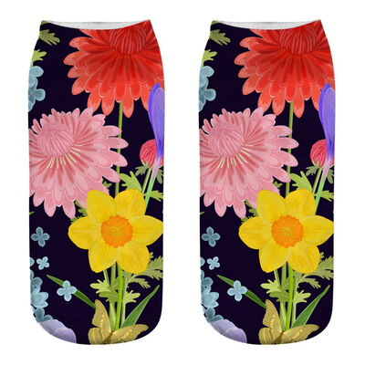

1 Pair Women Ankle Sock Unisex Tropical Plant Flower Pattern Cotton Socks 3D Printing Funny Socks