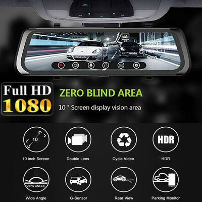 

10" Car DVR Dual Lens HD 1080P 32G Rear View Mirror Video Recorder Dash Cam 140°
