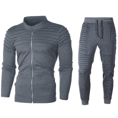 

Toponeto Mens Autumn Solid Zipper Sweatshirt Top Pants Sets Sports Suit Tracksuit