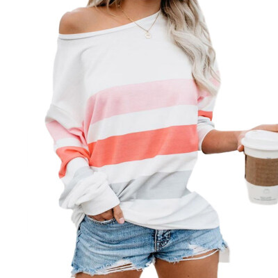 

Women Stripes Print Patchwork Sweatshirt Autumn Long Sleeve O Neck Femme Pullovers Tops Loose Casual Womens Clothing 2019