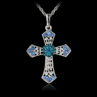 

2019 New Women Ladies Fashion CROSS Rhinestone Crystal Pendant Sweater Chain Necklace Women Gift
