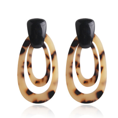 

Resin Dangle Stud Earrings with Alloy Findings Oval Wheat 62x33mm