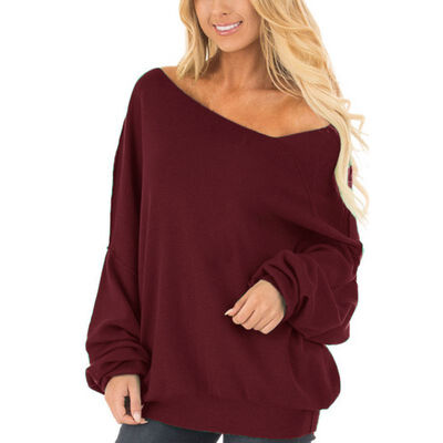 

Womens spring&autumn new diagonal shoulder sweater long sleeve