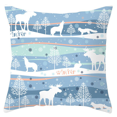

New Christmas Blue Snow Scene Golden Snowflake Pillow Case Waist Throw Cushion Cover Home Decor Xmas Decor
