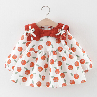 

Infant Baby Girls Long Sleeve Bow Orange Print Princess Dresses Clothes