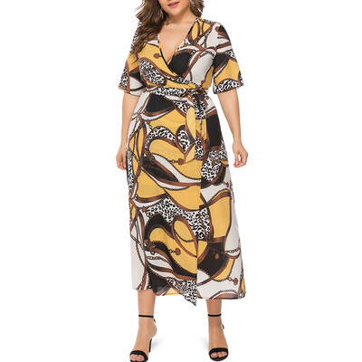 

Plus Size Chain Print Wrap Maxi Dress