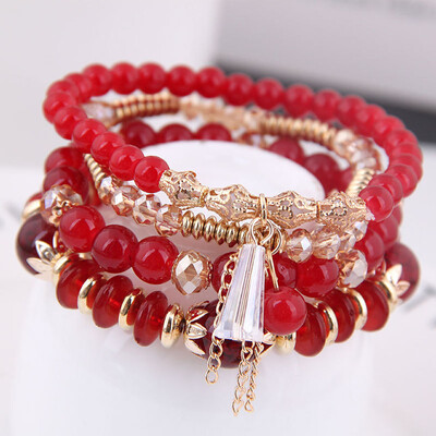 

Retro Handmade Multi-layer Crystal Beads Bracelet for Girls Woman Chic Gift Nice