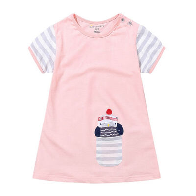 

Cartoon Print Cute Baby Girl Short Sleeve Three Color O-neck A-line Lolita Style Girls Dress