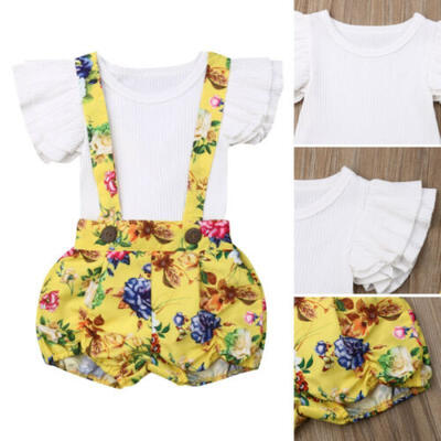 

2PCS Toddler Newborn Baby Kids Girl Floral Clothes Tops T-shirtBib Pants Outfit