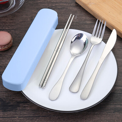 

Toponeto 4 Pcs Portable Chopsticks Fork Spoon Travel Cutlery Set Portable Travel Silverwa