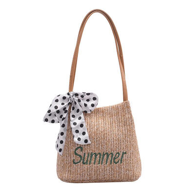

Letter Silk Decor Shoulder Handbags Women Woven Top-handle Bags Beach Totes