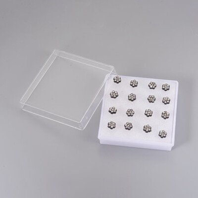 

Rhinestone Stud Earrings with Ear Nuts Plastic Findings Flower Black Crystal 7x2mm Pin 1mm 8pairsbox