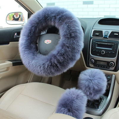 

Fashion 3Pcs Long Plush Fuzzy Steering Wheel Cover Light Camel Car Accessory