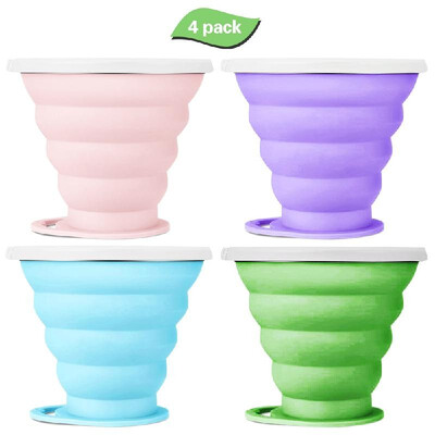

4 Pack Silicone Collapsible Cup 270ml Travel Cup with Lids Silicone Folding Cup for Hiking Camping Picnic
