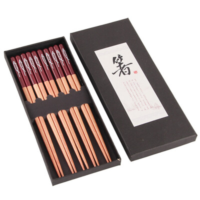 

Toponeto Wooden Chopsticks Set Manual Household Pointed Chopsticks 5 Double Gift 23cm