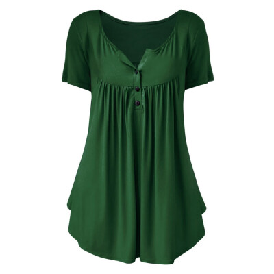 

Plus Size Solid Color Ruched Half Button T Shirt