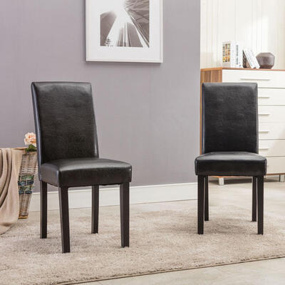 

Set of 2 Elegant Dining Chair Kitchen Dinette Room Black Leather Backrest