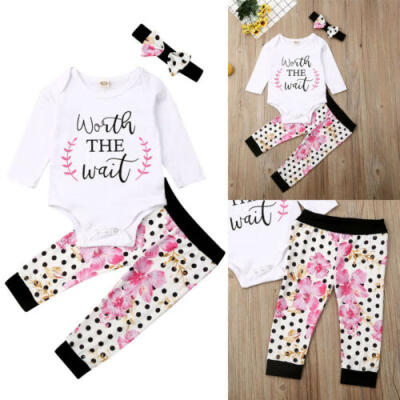 

3PCs Newborn Baby Girl Floral Jumpsuit Romper Bodysuit Pants Outfit Clothes Set