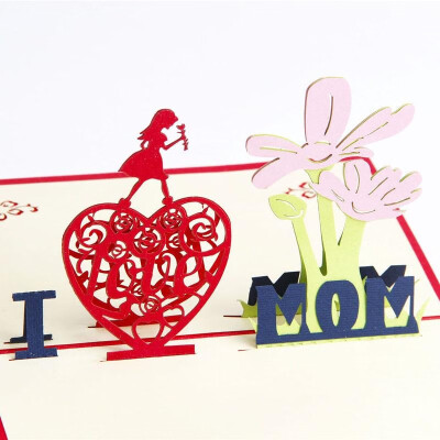 

I love Mom Postcards Paper Laser Cut 3 D Pop Up Greeting Gift Cards