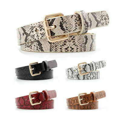 

Women Square Metal Buckle Faux Leather Snakeskin Stretch Elastic Band Waist Belt