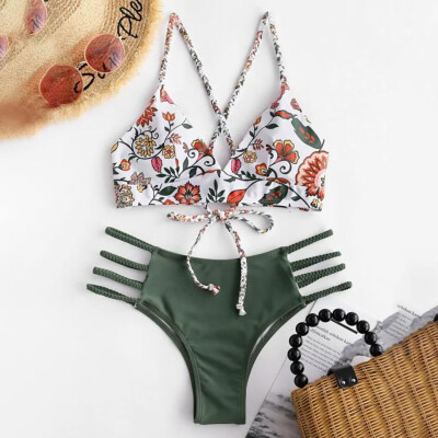 

Roseonmyhand WWomens Bikini Cut Flower Two Piece Swimsuit Pushups Swimwear Beachwear