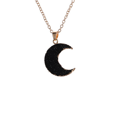 

Nice 1PCS Fashion Resin Moon Pendant Necklace For Women Pink Color Black Chain Necklace Jewelry