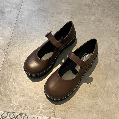 

Small leather shoes female Korean version of Joker summer shallow mouth round head Japanese cute soft sister academic style black