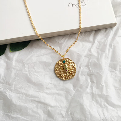 

French Star Zodiac 12 Constellation Coin Necklaces & Pendants Choker embossed dream new retro sweater chain random stone color
