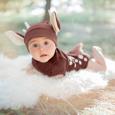 

2PC Newborn Kids Baby Boys Girls Outfits Clothes Deer RomperHat Jumpsuit Outfit