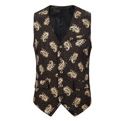 

Toponeto Mens Single-breasted Sleeveless Wedding Business Formal Tops Printing Vest