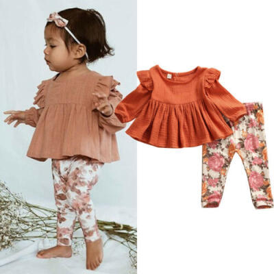 

Newborn Kids Baby Girls Flower print Clothes Top T Shirt Pants Tracksuit Outfits