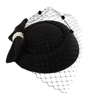 

Vintage Solid Color Mesh Faux Pearl Women Fascinator Hair Clip Party Derby Hat