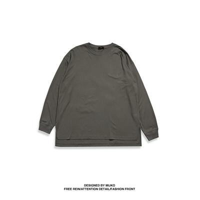 

MIJKO Mens Dress Autumn New Side Open Long Sleeve TEE All Men&Women Can Wear Pure Cotton Chao Gao Street T-shirt