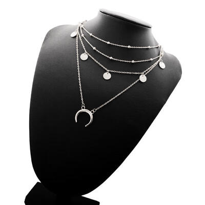 

2017 new jewelry necklace round moon pendant multi-layer ball alloy necklace gold silver wholesale factory direct Long Necklace