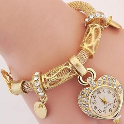 

New Rhinestone Inlaid Peach Heart Mesh Bracelet Watch Jewelry Watch