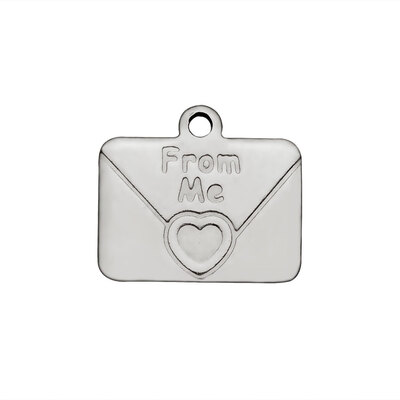 

304 Stainless Steel Charms Envelope with Word Stainless Steel Color 12x14x1mm Hole 1mm