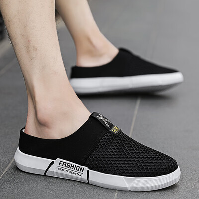

Mens shoes breathable in summer leisure net cloth half trawl mesh hollowed out canvas tide shoes without heel lazy shoes