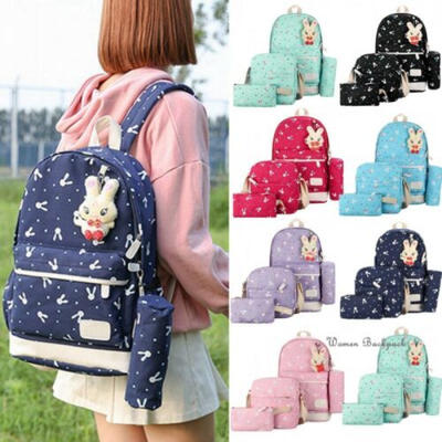 

Women 4PCS Backpack School Book Bags Satchel Shoulder Rucksack Canvas Travel Bag