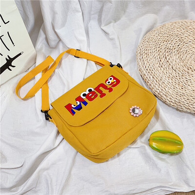 

Ins Summer canvas bag female oblique satchel Ancient feeling Girl College students Korean version of one shoulder lovely canvas ba