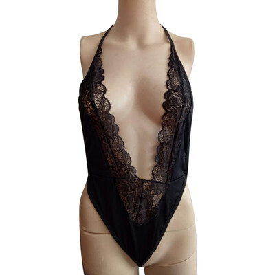 

Sexy Lingerie Women Deep V Neck Nightwear Underwear Babydoll Black Lace Sleepwear Lace Dress Bodysuit